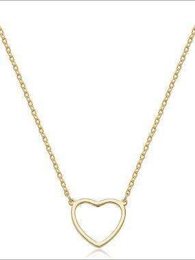 14k Gold Heart Pendant Choker Necklace Dainty Love Chain
